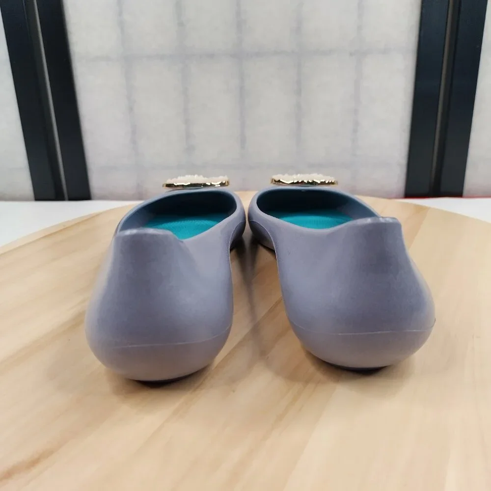 OKA B. Jelly Rubber Ballet Flats Heather Blue w/ Deco Geode Women US 8